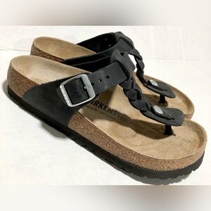 Birkenstock Black Braided Leather Thong Sandals